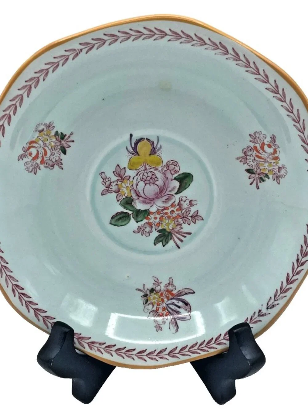 2 Adams Calyx Ware Chelsea Sprays Saucers Red Stamp Laurel Leaf England